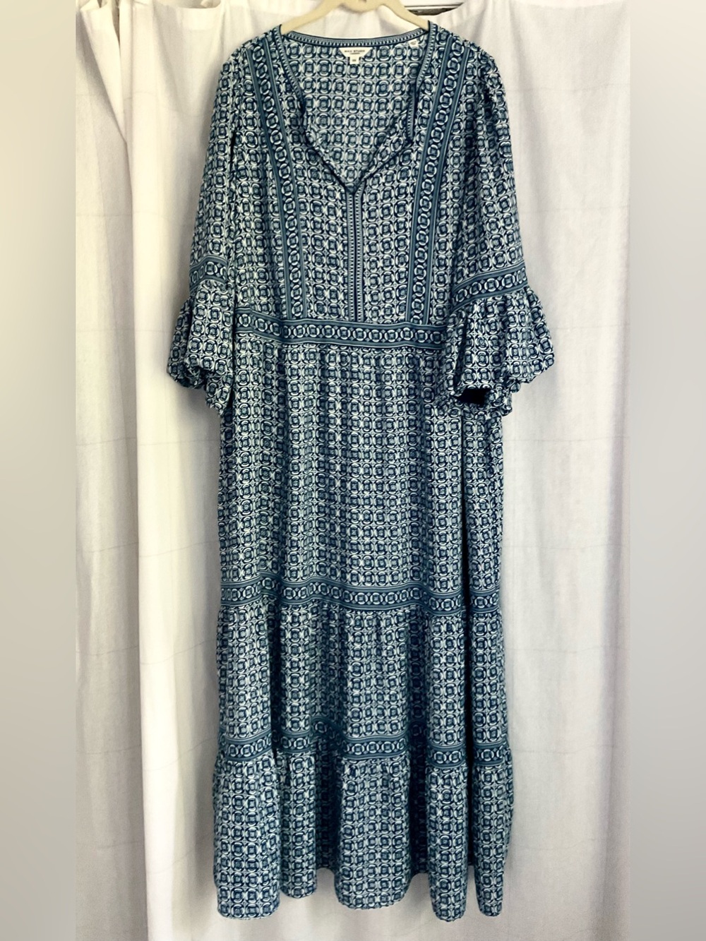 💎 Max Studio Blue Geometric Tiered Maxi Dress
